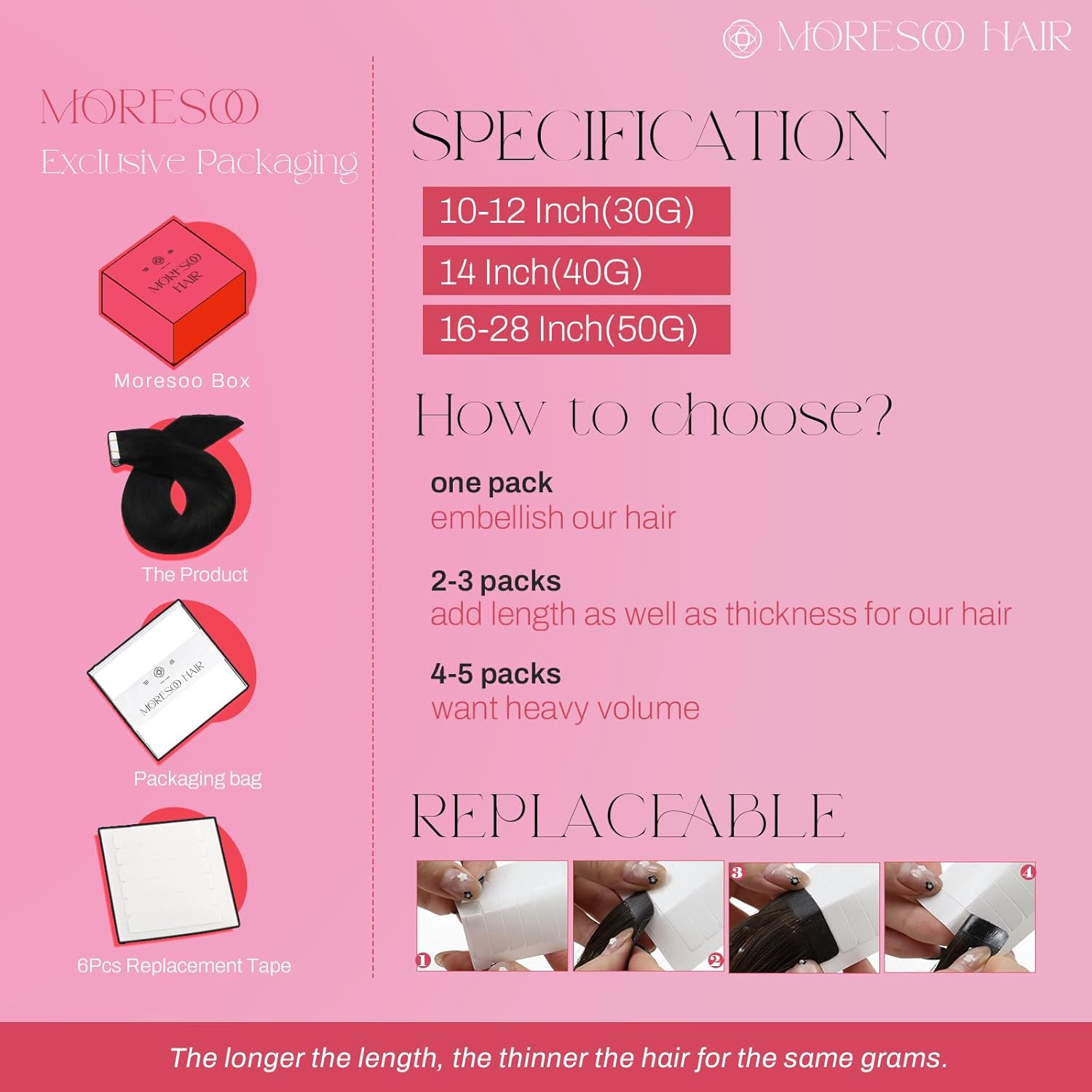 MORESOO Straight Tape-In Human Hair Extensions Natural Straight Remy Hair Seamless Tape Ins Invisible Real Human Hair Tape on Black Human Hair Extensions SpringStatements