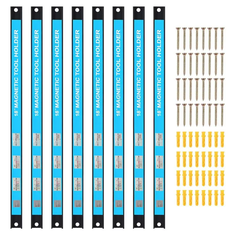8 PCS Magnetic Tool Holder Strip,Tool Magnet Bar for Garage Organization, Heavy Duty Space Saving Tool Organizer with Mounting Screws for Garage, Workshop, Kitchen (18 inch)