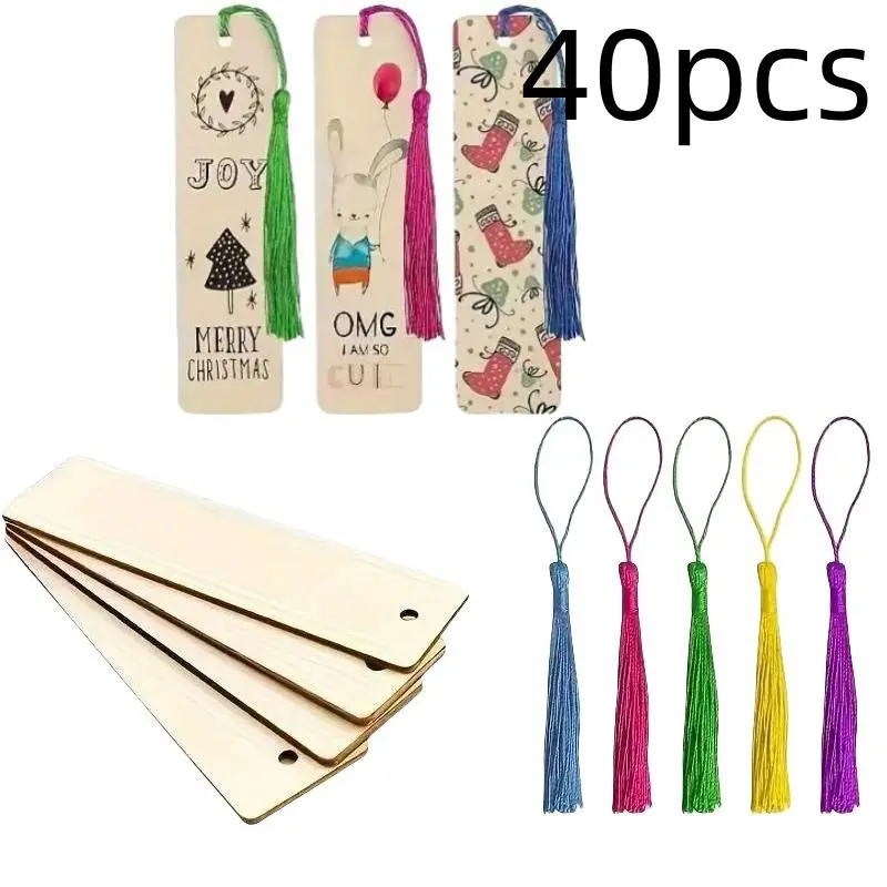Wooden Bookmark with Tassel, 20pcs Diy Wooden Bookmark with 20pcs Tassel, Book Mark for Reading, Office Stationery & Supplies, Gift Ideas