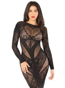Sweet Seduction Lace Body Con Maxi Lingerie Dress for Bedroom Leg Avenue Sexy and Comfortable Stretchy Gown