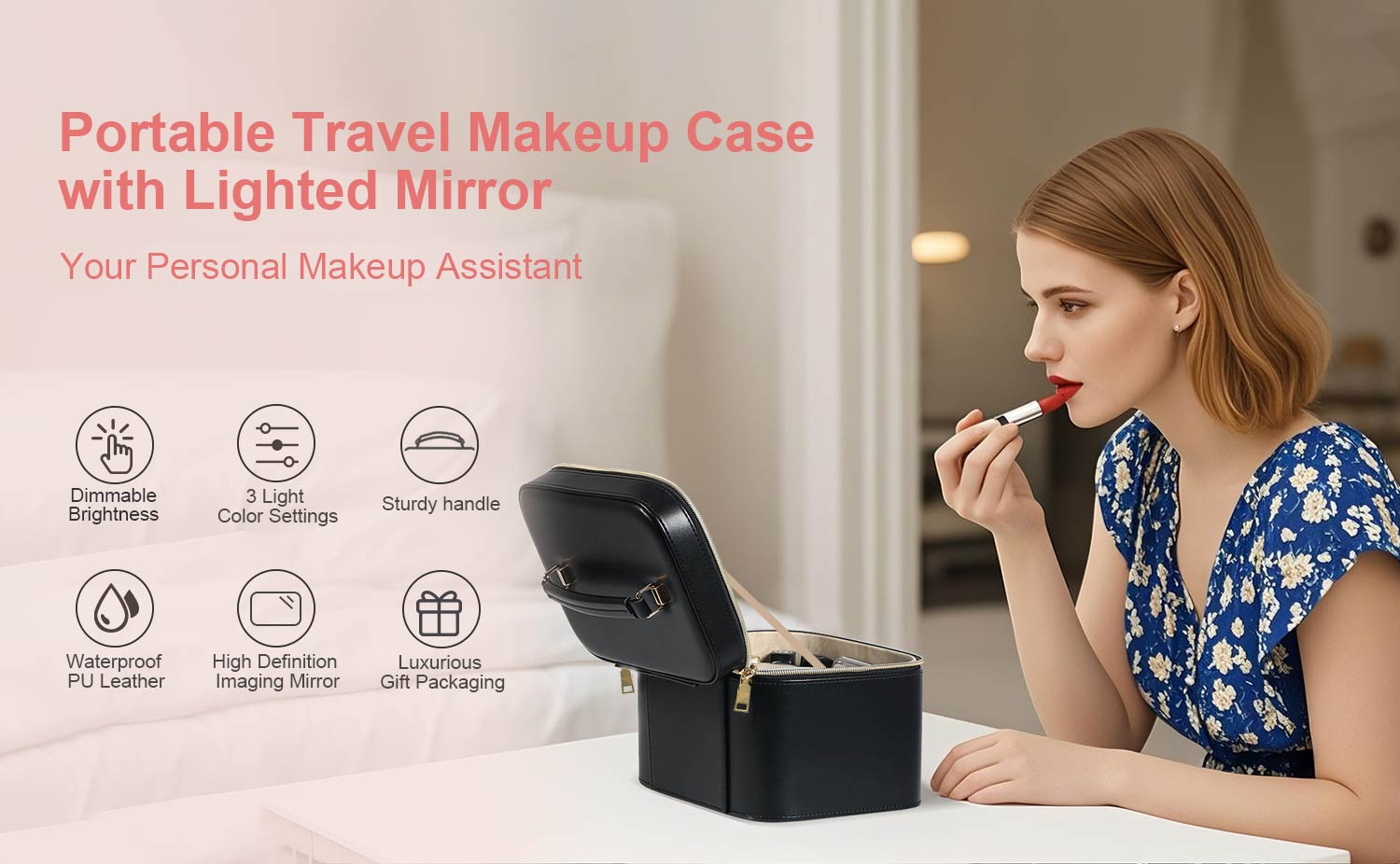 Vanity Case with Lighting Portable Mini Makeup Bag Cosmetic Bag Travel Makeup Case Organizer For Women Toiletry Bag for Girls Traveling With Handle Artist Storage Bag