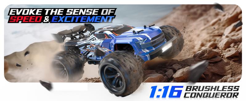 DEERC H16E Brushless Extreme High Speed RC Truck, Max 70kph, 1:16 4X4 RTR Fast RC Cars, All Terrains RC Monster Truck, 2 Li-po Batteries Rock Crawler Remote