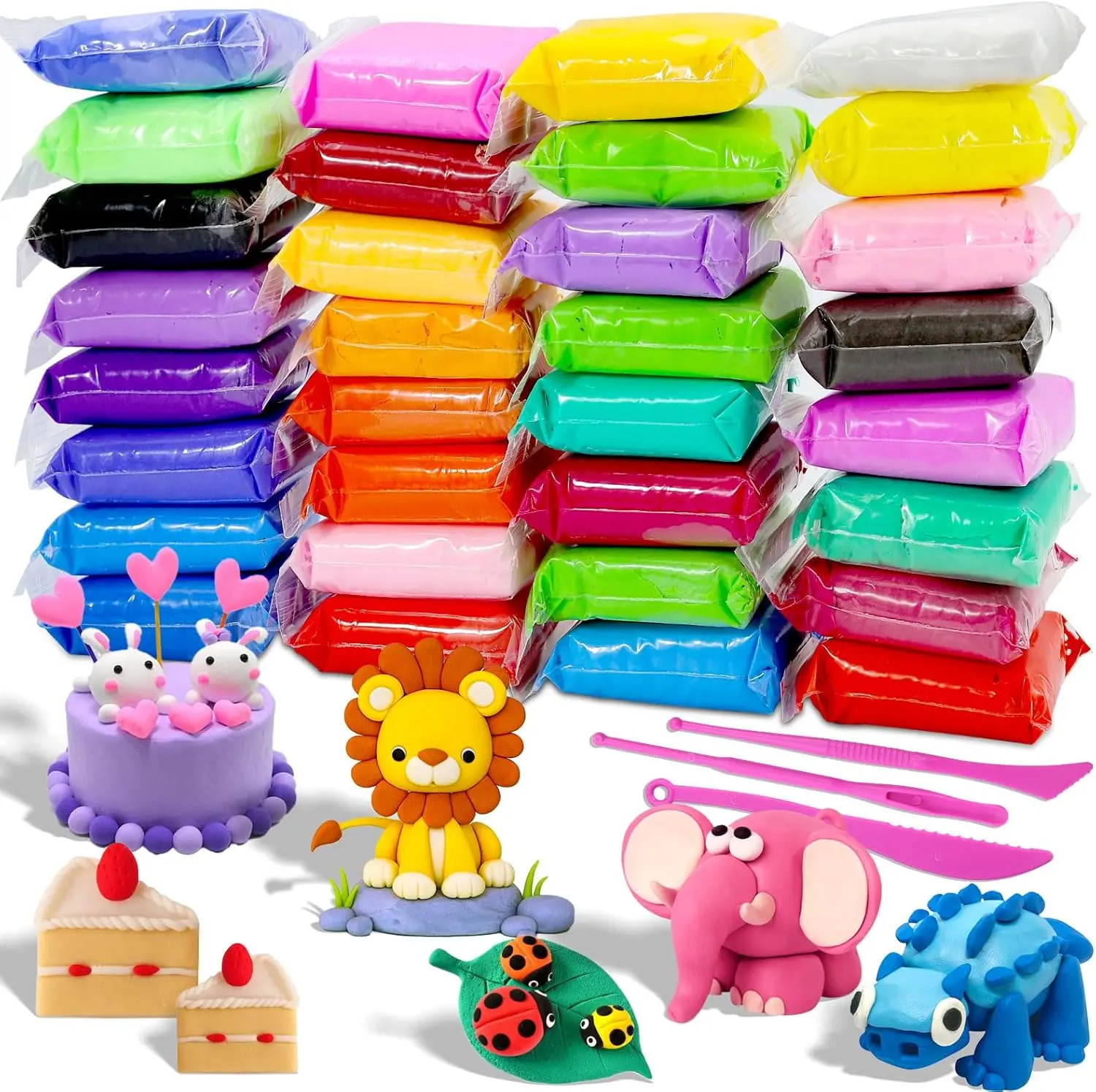 Air Dry Clay Kit 32 Modeling Clay Set with 3 Sculpting Tools Soft Non-Toxic DIY Modeling Clay for Kids Air Dry Magic Clay Arts & Crafts Gift for Boys & Girls School Classroom Supplies