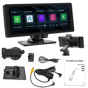 CarPlay with 720p DashCam 64G TF Card,  10" Wireless Portable Touchscreen Car Stereo with CarPlay & Android Auto, Backup Camera, Bluetooth,Mirror Link for All Vehicle