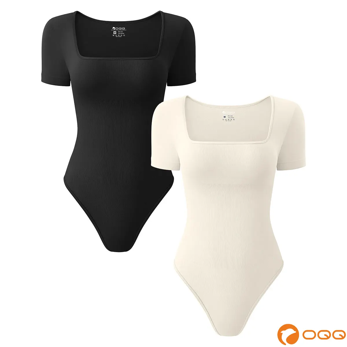 OQQ Women's 2 Piece Bodysuits Sexy Ribbed Square Neck Short Sleeve Bodysuits Trendy,back to school,back to school shopping