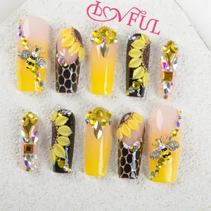 Lovful | Holiday Spring Collection Handmade Acrylic Press On Nails | 10PCS Reusable | Salon Quality Outdoorfun Rhinestone Decorations