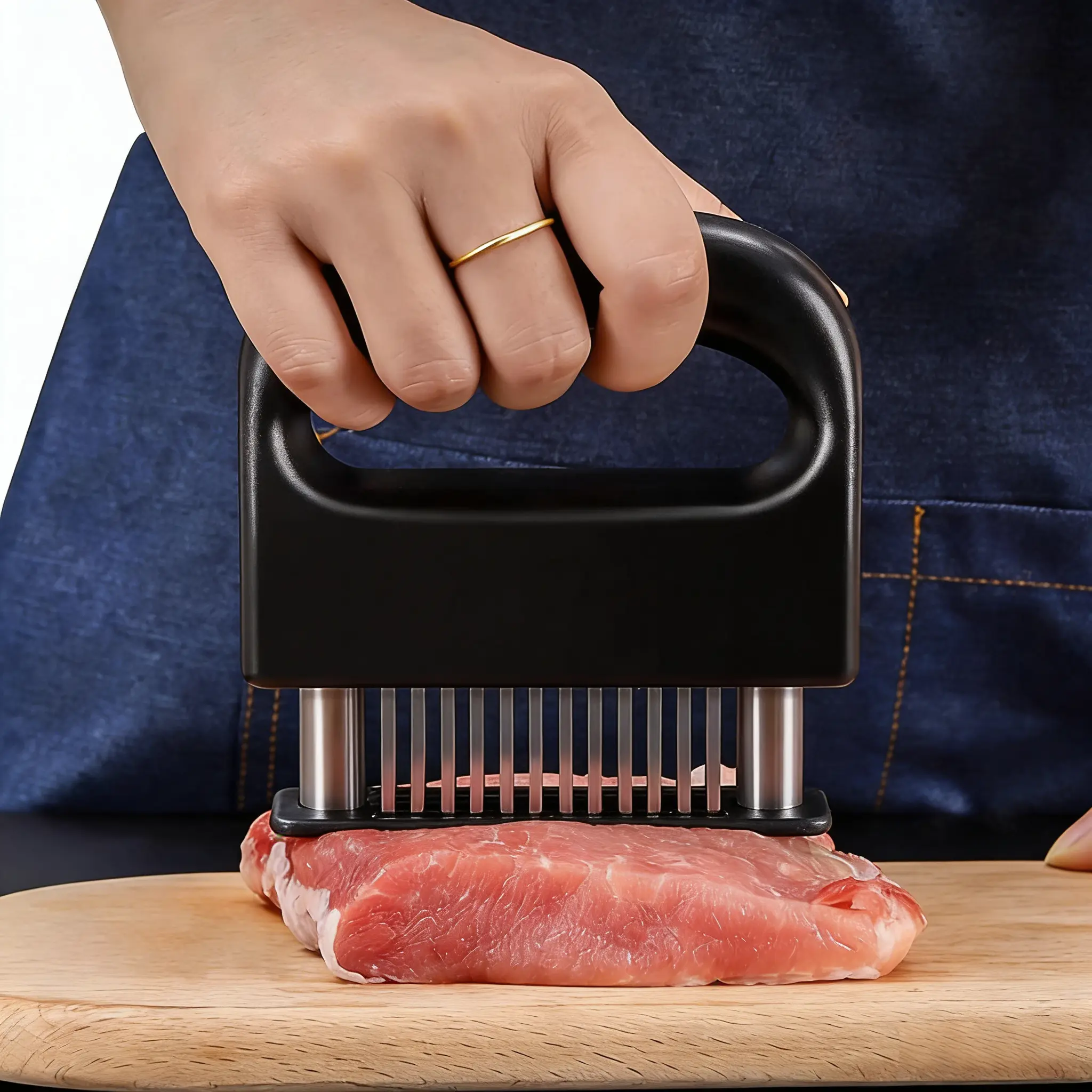 Free Shipping Heavy-Duty Meat Tenderizer Utensil with 48 Ultra-Sharp Stainless Steel Blades for Chicken, Steak, Veal - BBQ Kitchen Gadget for Tenderizing Meat, Utensils, Tenderizes Meat