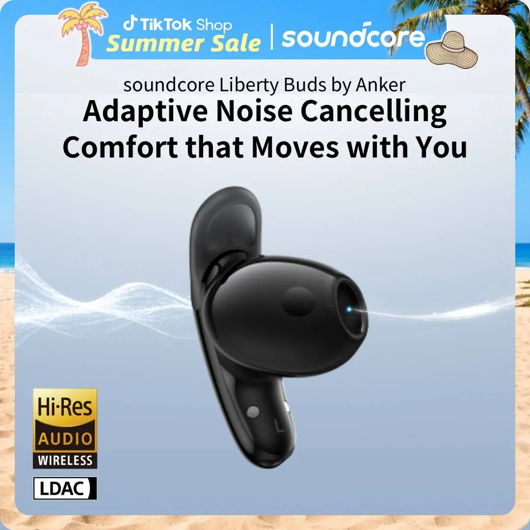 Soundcore by Anker Liberty Buds Semi-In-Ear Bluetooth Earbuds - Active Noise Cancelling Headphones with Real-Time Adaptive ANC, Spatial Audio, 30H Total Playtime, 7H Standard Mode, Fast Charging #tiktokshopsummersale, Electronic, Wireless Earbuds Headset