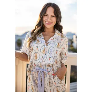 Hop Into Cozy White Button-Up Pajama Top