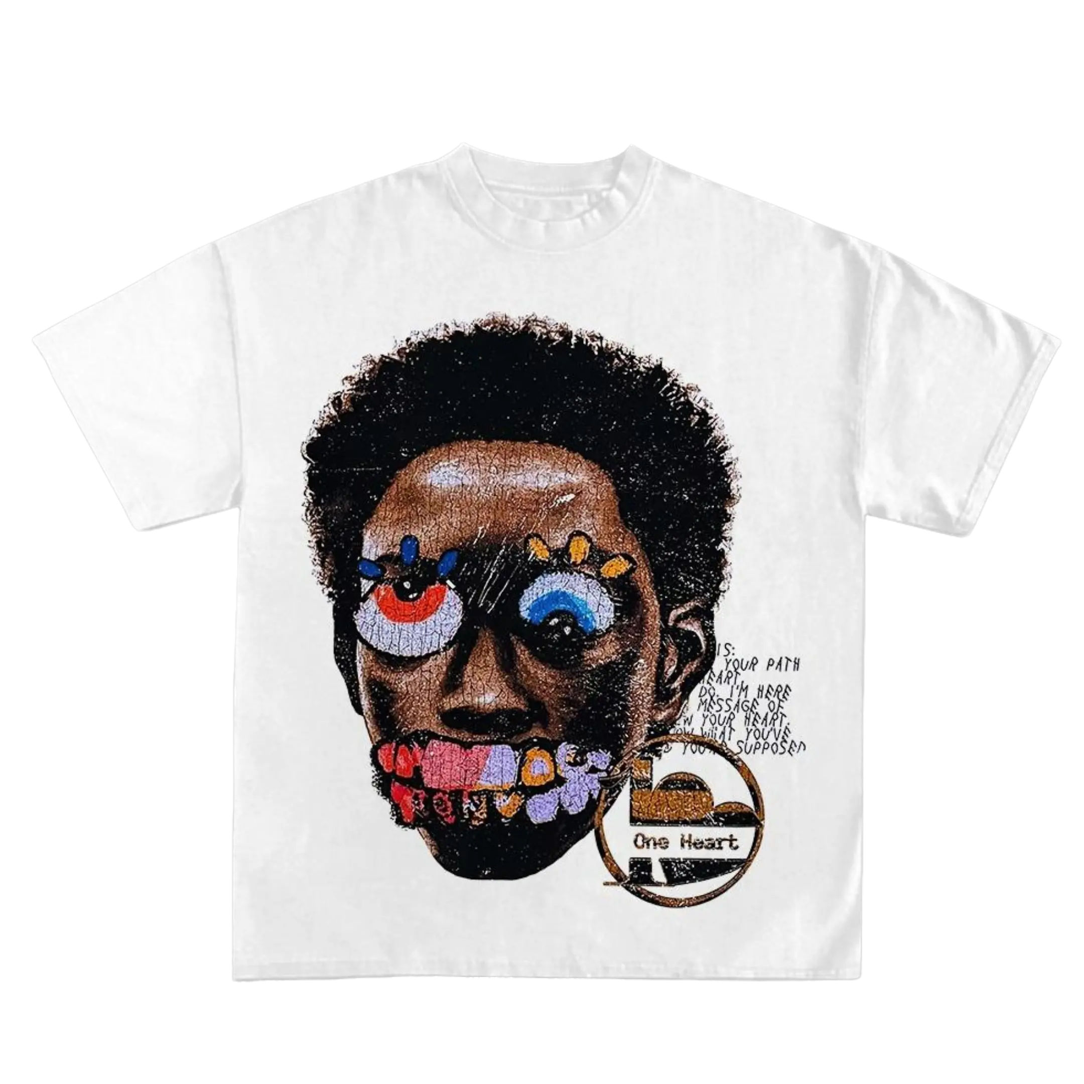 Multi-element T-Shirt Vintage Graphic Rap Hip Hop Merch Concert Y2k Streetwear，Unisex Abstract Portrait Art Graphic T-Shirt, Colorful Face Doodle Print Crew Neck Short Sleeve Tee, Casual Cotton Top for Streetwear Lovers, White Artistic Statement Shirt for