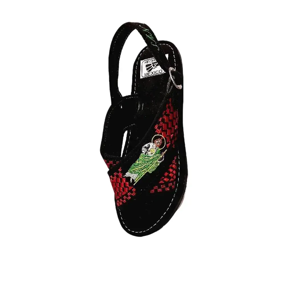 Huarache Cruzado Caballero SJT Men's Artisanal Embroidered Leather Sandals, Rubber Sole, Flat Heel, Round Toe, Adjustable Ankle Straps, Summer Open-Toe Flats, Ankle Strap Men's Footwear