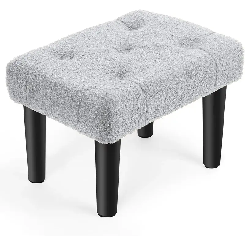 Small Ottoman Foot Rest with Legs, Teddy Velvet Foot Stool for Office, Living Room, Dorm, Bedroom | Grey