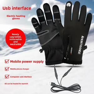 USB Electric Heating Gloves Winter Outdoor Sports Skiing Warm Gloves Waterproof Anti-Slip Cycling Gloves Touch Screen Hiking Essentials