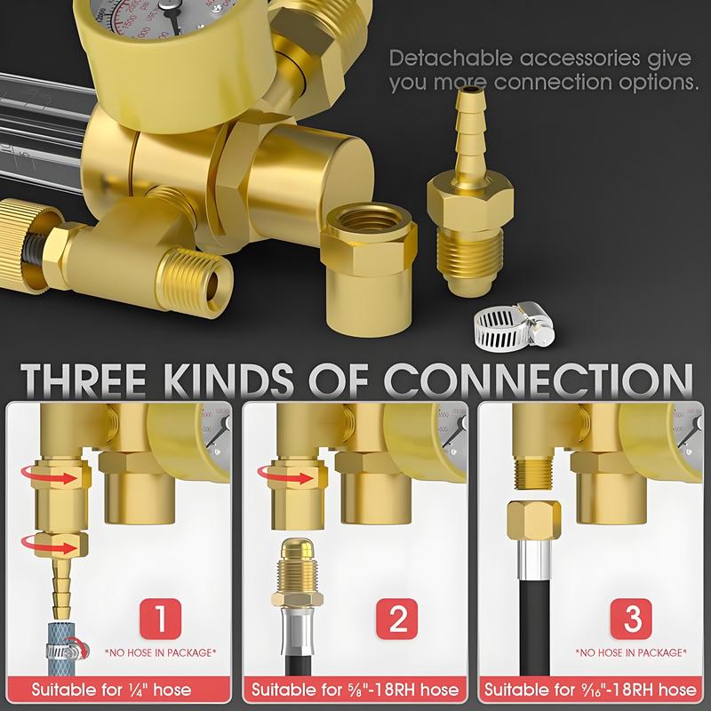 YESWELDER CO2 Argon Gas Regulator with 8ft Hose, Flow Meter Gas Pressure Gauge for TIG MIG Welding, CGA580 Inlet Connection
