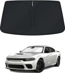 Canvcle Windshield Sun Shade for Dodge Charger 2011-2023 Custom Fit Double Thickness UV Protection Foldable Sun Visor Cover Blocks Rays Keeps Car Cooler