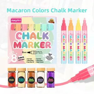 8-Color 6mm Macaron Liquid Chalk Markers - Dry & Wet Erase Water-Based Ink Reversible Bullet & Chisel Tips, Chalk Markers for Auto Chalkboard Car Window Glass Poster, Bistro, Mirror, Blackboards