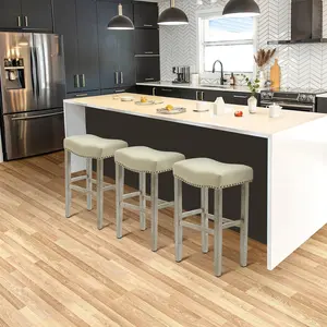 Bulmon 29" Upholstered Saddle Seat Antique Gray Counter Stool (Set of 3)