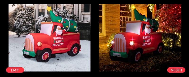 VIVOHOME Christmas Inflatable Outdoor Decoration, Santa on Green Sleigh, Santa and Christmas Tree, Navidad Blow Up Yard Decor with Built-in LED Light for Lawn, Garden, Party  Ornament Water Proof