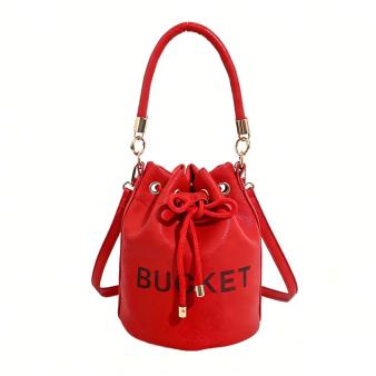 women's large-capacity handbag solid color letter printcrossbody bag drawstring pleated bucket bag