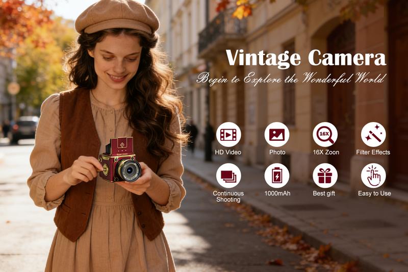 T-JERZENS Retro Digital camera 64MP,Portable vintage Camera,16X Digital Zoom 2.7K vlogging camera,cameras for photography,Compact Travel Camera for Boy,Girl,Birthday Gifts,New Year Gift