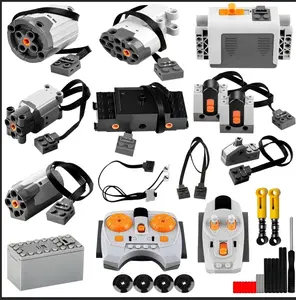 Power Function Motor Set 34pcs with 5 Motors M/L/XL/Train/Servo 2 Battery Boxes IR Remote Receiver Control Switch Cable STEM Educational Toy Birthday Gift
