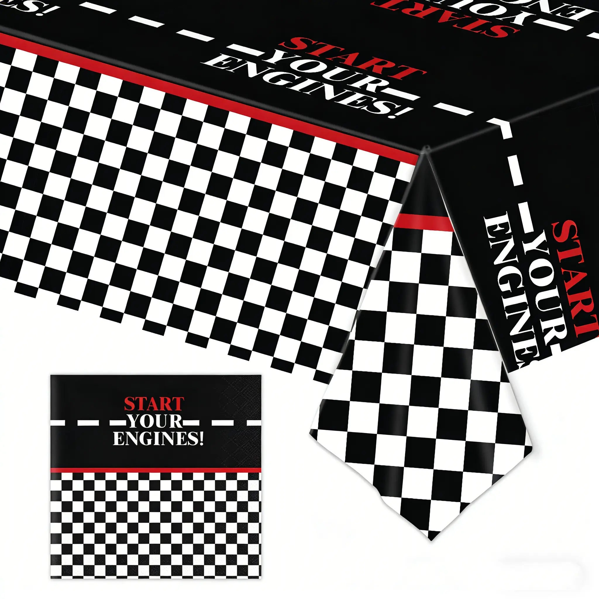 1pc Checkered Racing Themed Rectangle Disposable Plastic Tablecover, 137*274cm/54*108inch, Happy Birthday Party Supplies & Decor (Home & Festive Decor, No Reusable Feature), Watch Party