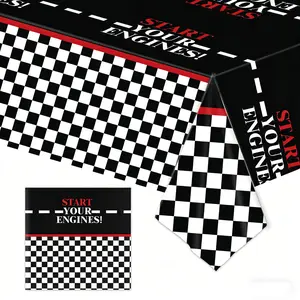 137*274cm/54*108inch Racing Car Themed Tablecloth 1pc，Black And White Checkered Tablecloth， Racetrack Disposable Plastic Table Covers，Race Car Theme Birthday Supplies, Baby Shower Decorations