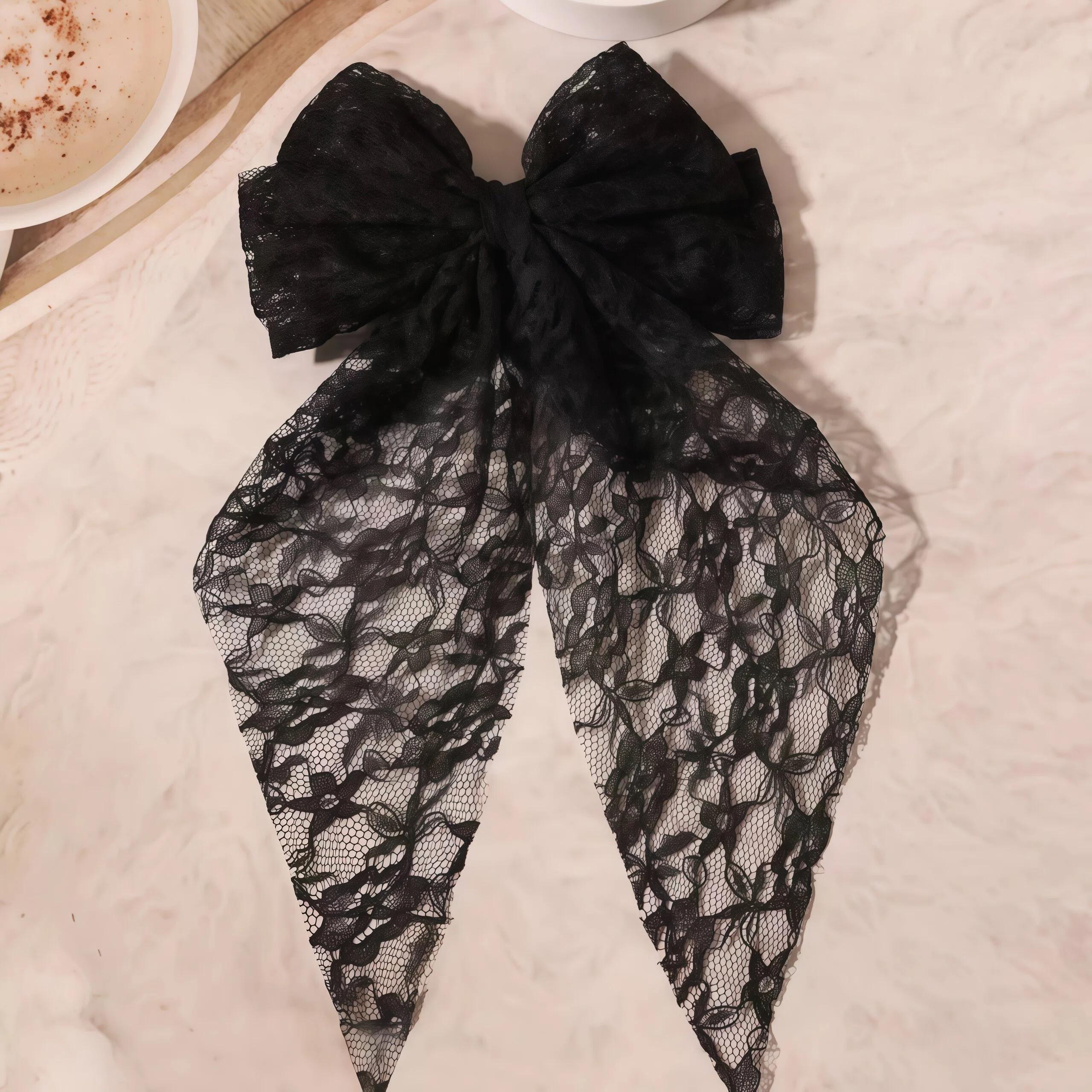 Layered Lace Bow Hair Clip with Flowing Ribbon Detail 3-Piece Set