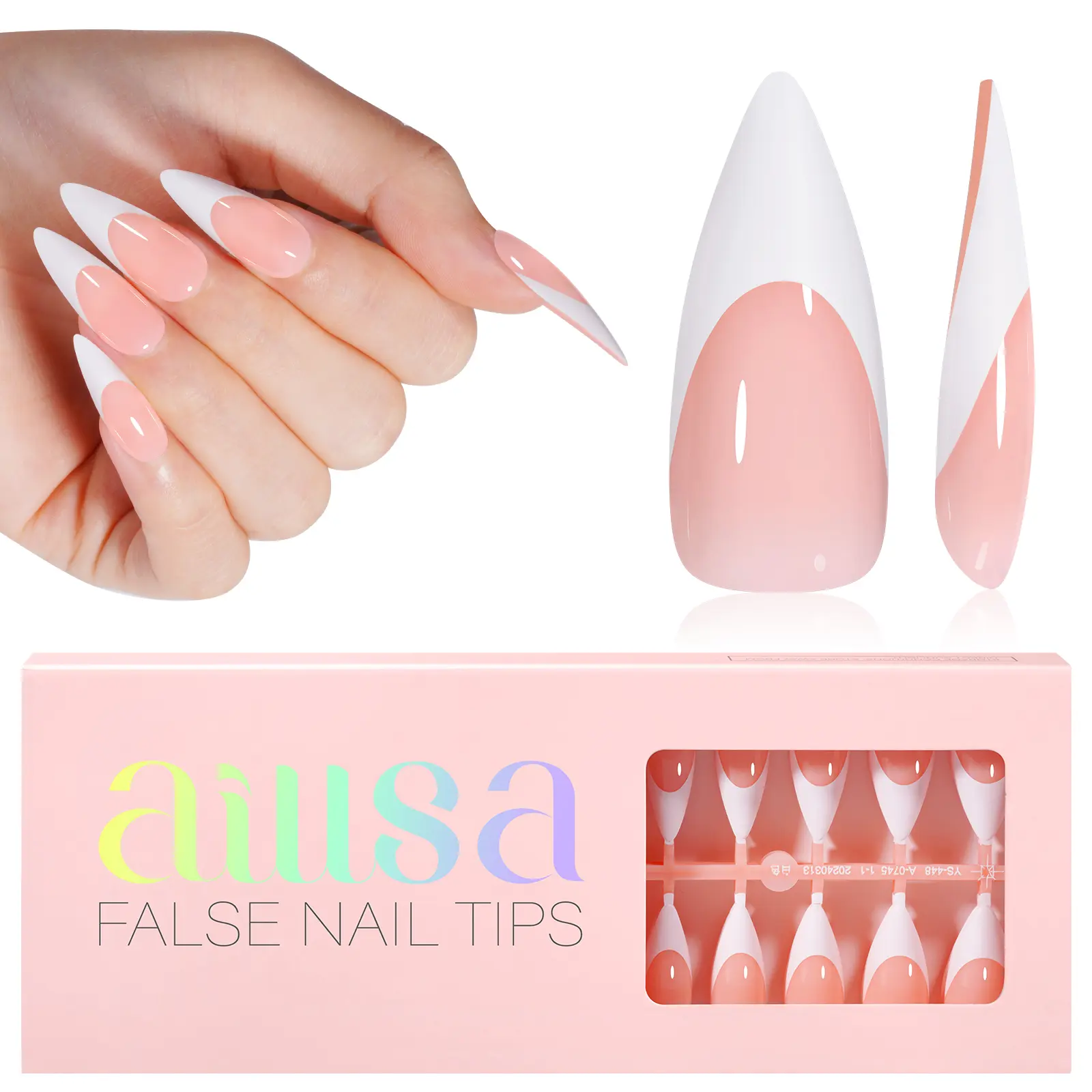 Aillsa Long Stiletto French Tip Press on Nails- 180pcs Full Cover Soft Gel Nail Tips 15 sizes Acrylic Fake Nails reusable fake nail French Style Press-on Nail set press nail dealsforyoudays