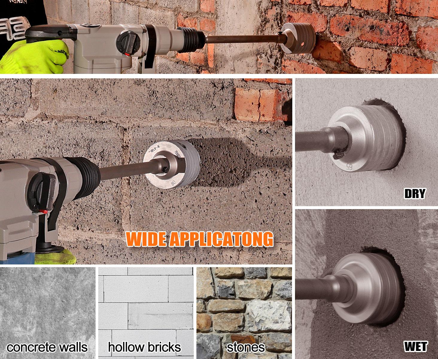 11PCS Concrete Hole Saw Kit 30mm-100mm with Max Shank & SDS Plus for Concrete Brick Drilling Heavy Duty Power Tool Set