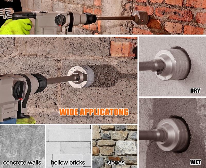 11PCS Concrete Hole Saw Kit 30mm-100mm with Max Shank & SDS Plus for Concrete Brick Drilling Heavy Duty Power Tool Set