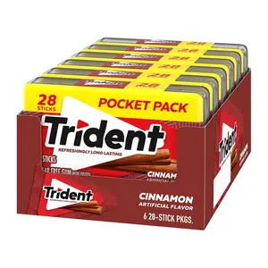 Trident Cinnamon Sugar Free Gum, 6 Pocket Packs of 28 Pieces (168 Total Pieces)