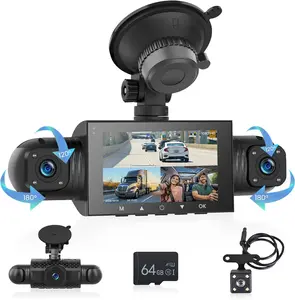 360° Dash Cam Front and Rear Inside,4 Channel 3" IPS Touchscreen Dash Cam Front and Rear Inside Left Right,4*1080P Dash Camera with 8 IR Night Vision,Loop Recording,G-Sensor,64G TF,cars accessories