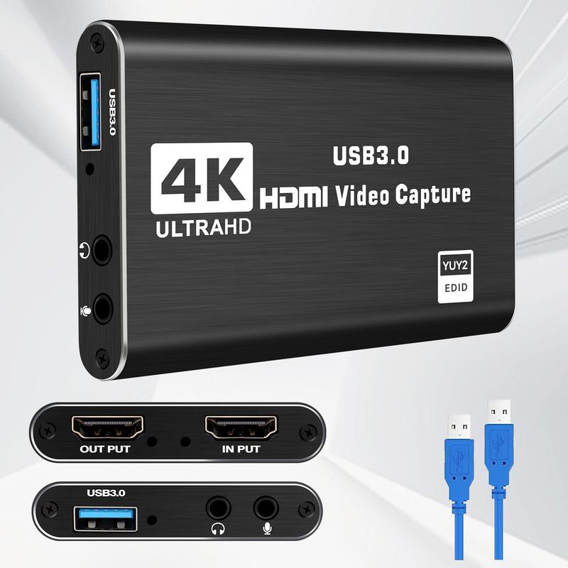 Capture Card, Audio Video Capture Card with Microphone 4K HDMI Loop-Out, 1080p 60fps Video Recorder for Gaming/Live Streaming/Video Conference Video Game Capture for Streaming Works for PS5/Switch/Camera/PC/OBS Share
