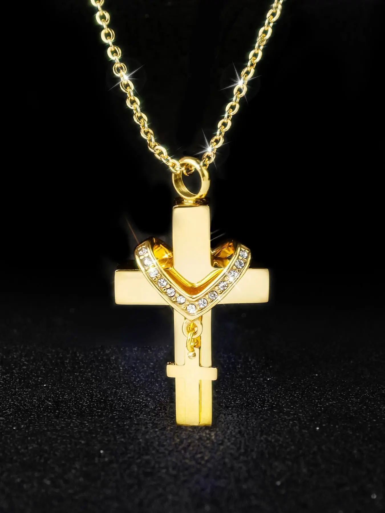 Stainless Steel Dual Cross Ash Cremation Pendant Necklace, Ashes Urn Necklace, Encouragement Necklace for Loved Ones, Unisex Casual Jewelry, Necklace for Daughter