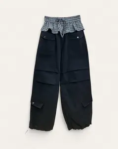Plaid Trim Utility Cargo Pants