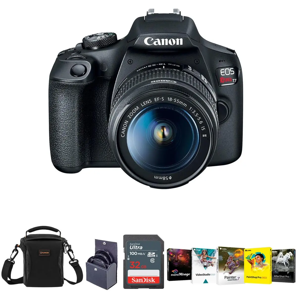 Canon EOS Rebel T7 DSLR Camera Device with EF-S 18-55mm f/3.5-5.6 IS II Lens - Bundle with 58mm Filter Kit, Camera Case, Memory Card, WiFi PC Software Package