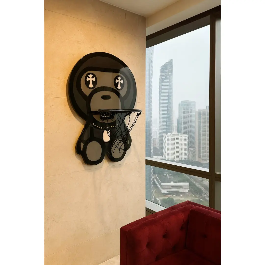 Black MonkeyHoop Wallart - High-Quality Wood Hand-Painted Epoxy Finish 23x15 Inches with Installed Sawtooth Hangers for Easy Mounting
