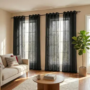 Cozy Curtain 4 Panels 52X84inch Shining Diamond on Linen Look Curtains Home Textile Interior Decoration Accessories Natural Refined Aesthetic FT2525