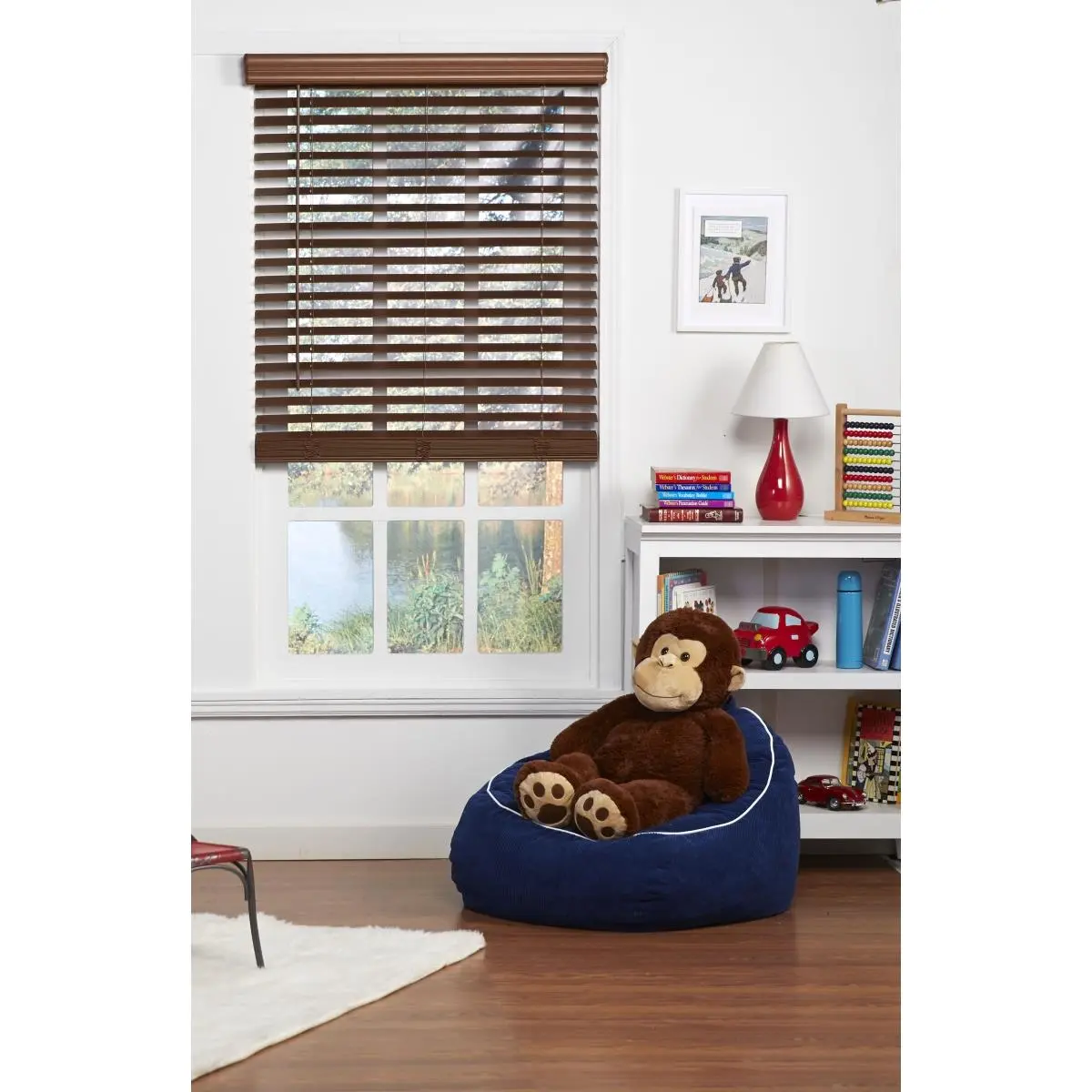 212 MAIN Child-Safe 2-in-1 Cordless Faux Wood Window Curtain Blinds - Dark Oak, 27x48 in, Adjustable, Privacy-Focused, Elegance, Crown Valance, Minimal Effort Operation, Room Darkening, Baby Room Decor, Easy Operation, Baby Rooms