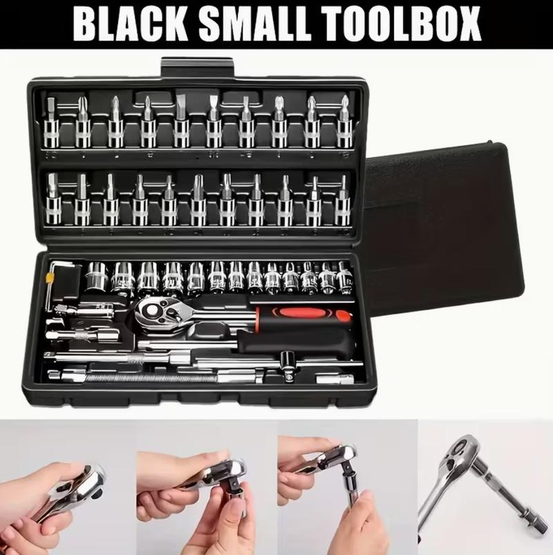 46 PCS Household Car Maintenance Tool Set - Ratchet Torque Wrench and Screwdriver Toolbox, Motorcycle Tire and Hub Maintenance Kit, Portable Bicycle Maintenance Socket Wrench