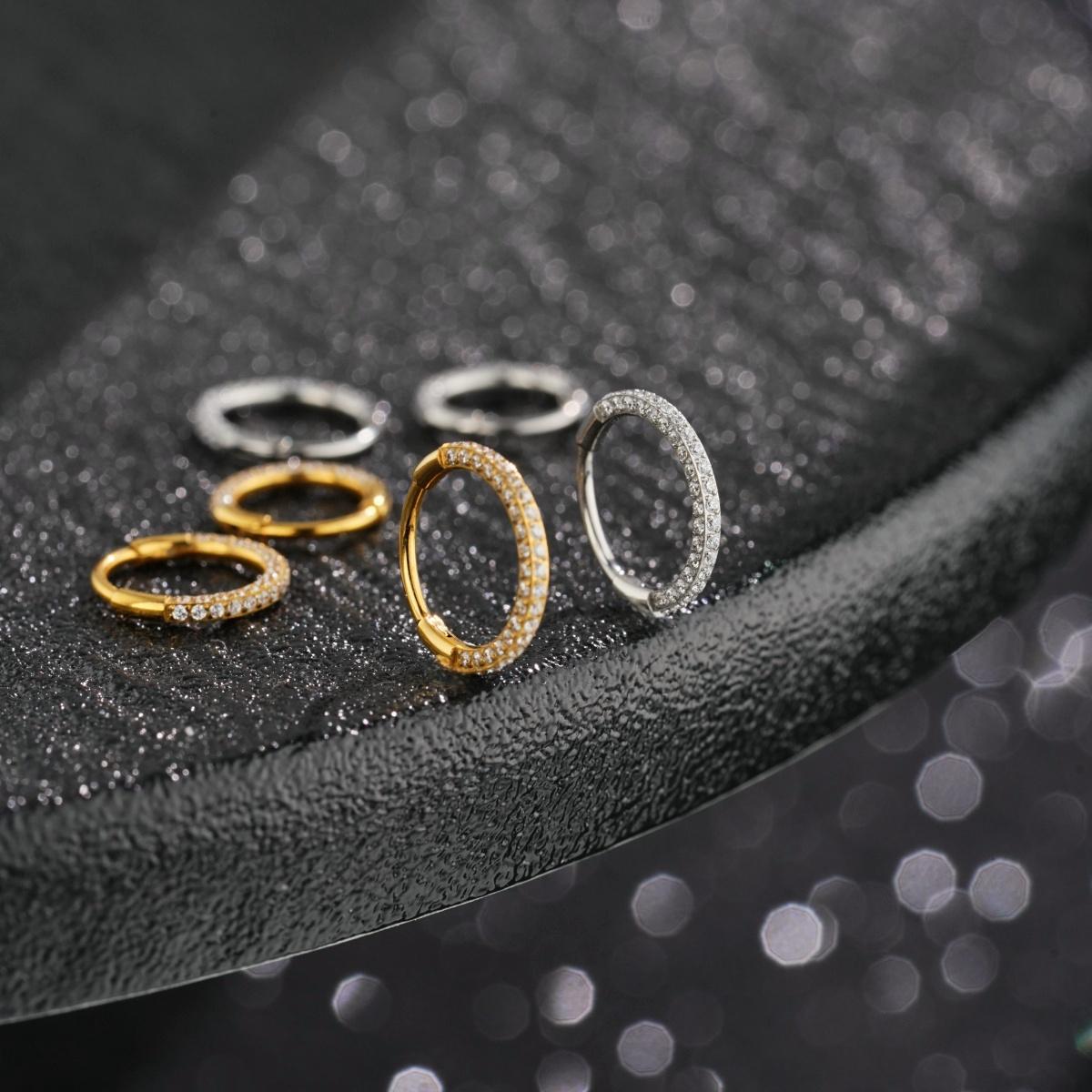 Oufer 20G Triple Sided AAAAA+ Grade CZ Gems Hinged Segment Nose Hoop Ring 316L Stainless Steel 6mm-9mm Inner Diameter No Tarnish High-End Piercing Jewelry