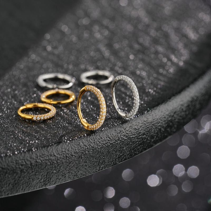 Oufer 20G Triple Sided AAAAA+ Grade CZ Gems Hinged Segment Nose Hoop Ring 316L Stainless Steel 6mm-9mm Inner Diameter No Tarnish High-End Piercing Jewelry