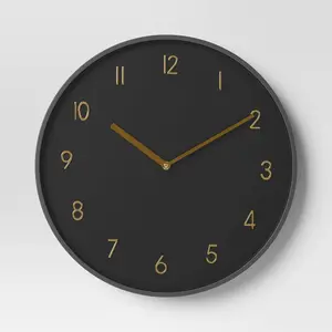 16" Luxe Wall Clock Black/Brass - Threshold