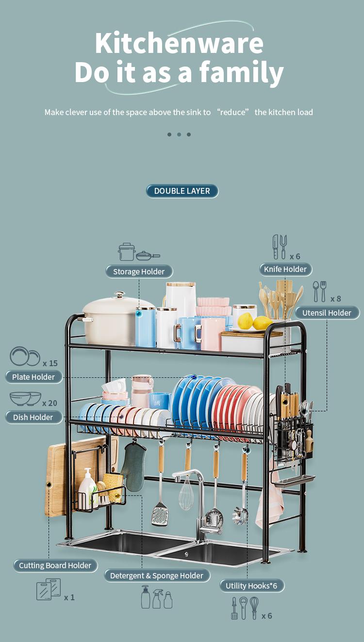 【Holiday Deals】San Dream Over Sink Rack Kitchen Over The Sink Dish Drying Rack Organizer Large Space Saving Dish Drainer Countertop Dishes Rack On Counter Caddy Utensil Metal Organizer 1&2 Tiers
