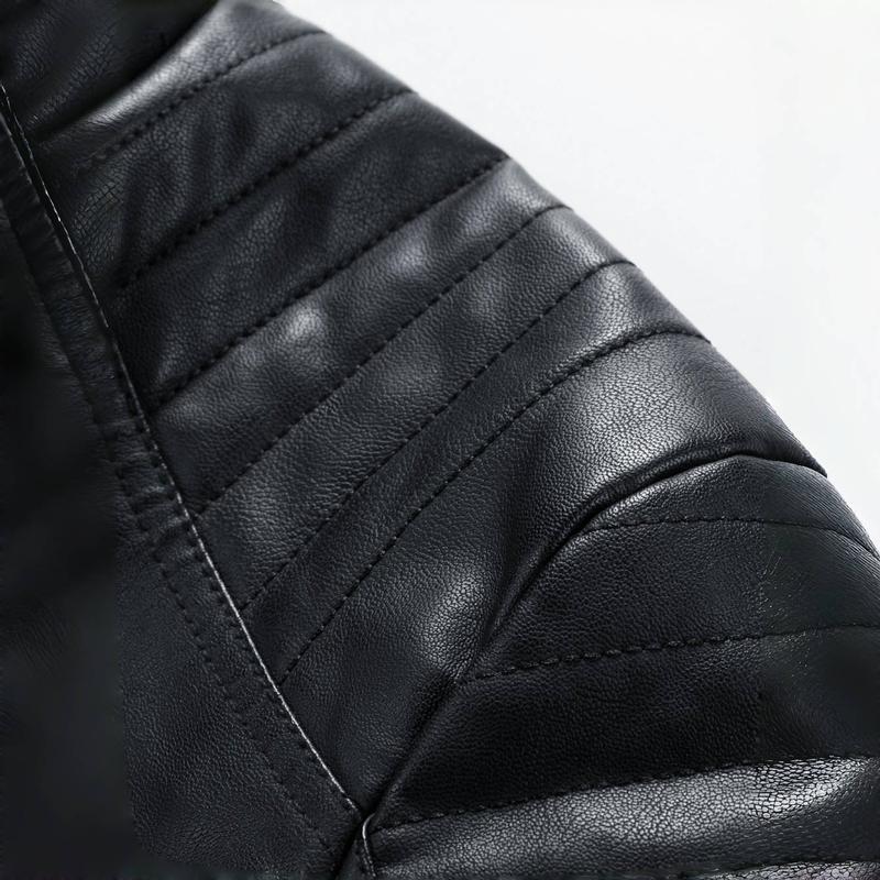 New Autumn Winter Men's Leather Jacket Warm Coat Casual Turn down Collar Clothing Fabric Top Long Sleeve Black Suitable For Outdoor Activities And Daily Life