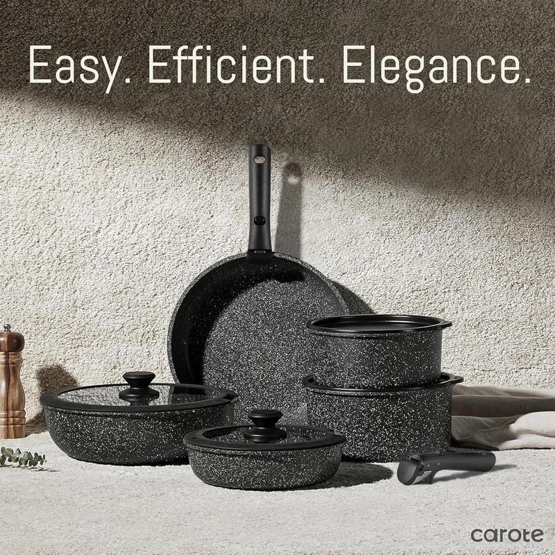 [Official] CAROTE 18pcs Detachable Handle Nonstick Cookware Set, Blue/Green/Black/Taupe/White, Pots and Pans, Oven safe Frying Pan, Dishwasher Safe