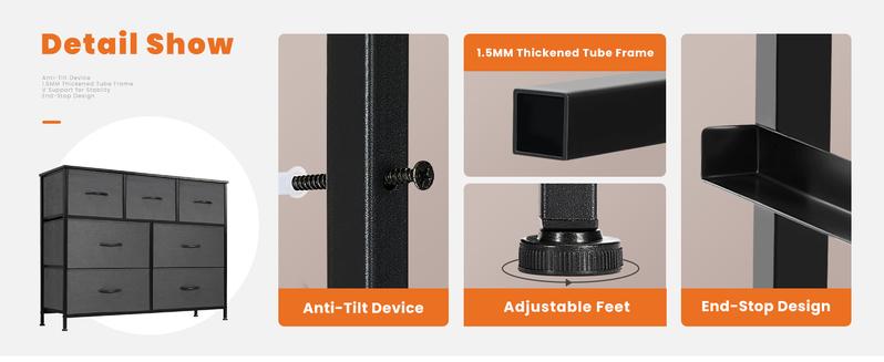 【Deal】Sweetfurniture Dresser for Bedroom, Storage Drawers, TV Stand Fabric Storage Tower with 7 Drawers, Chest of Drawers with Fabric Bins