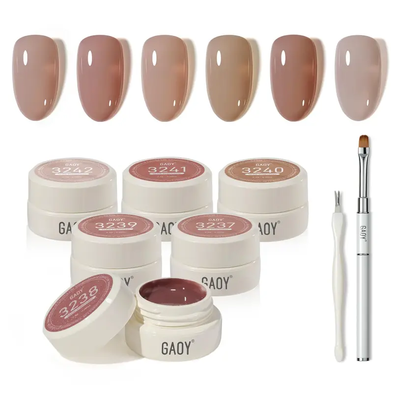 GAOY Nude Symphony Natural Jelly Gel Nail Polish Set, 6 Colors Sheer Pink UV Gel Polish, for Salon Manicure & Nail Art DIY at Home