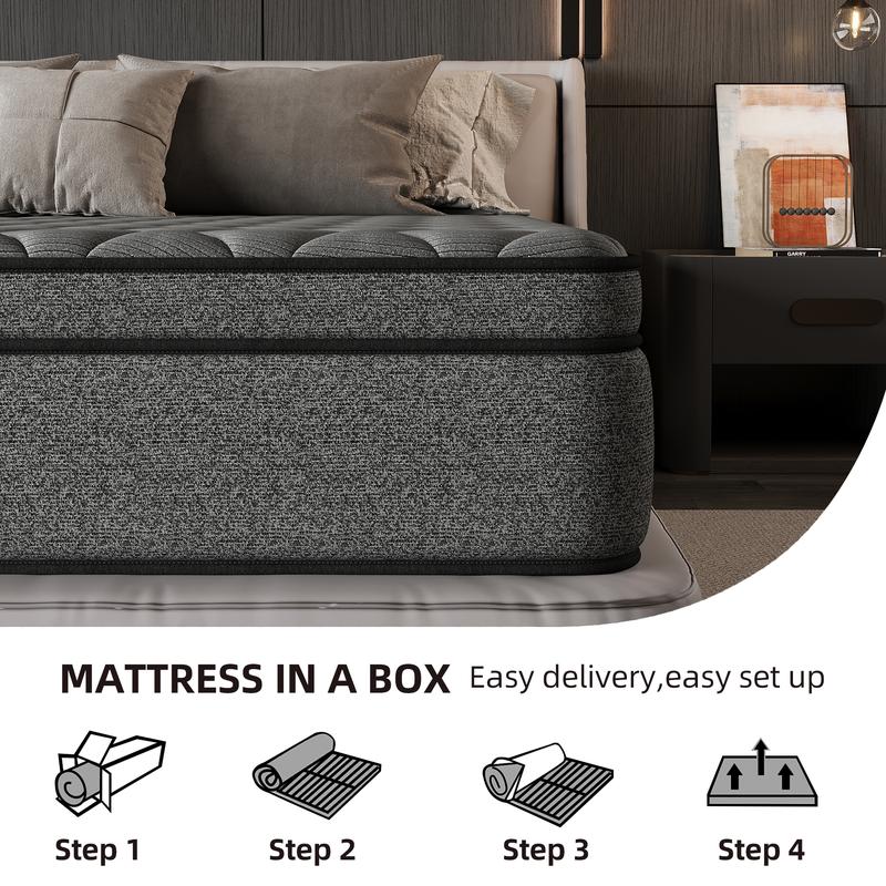 mattress Comfortable Sleep Solution 10"/12"/14" Hybrid Mattress with Gel Memory Foam & Individually Wrapped Coils for Medium Firmness Cool Sleep Support Fits Twin Full Queen King Sizes